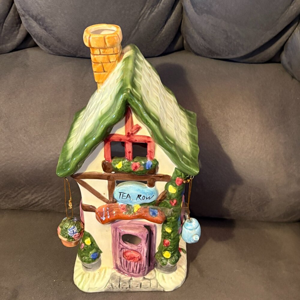 Lights Of Cobblestone Village Tea Room-Tea Light Ceramic Candle Holder-11"-VGUC